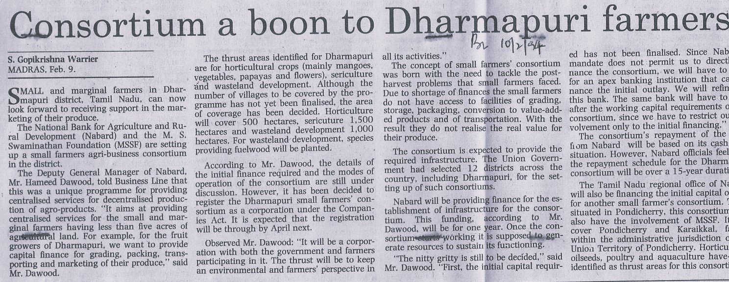 Consortium a boon to Dharmapuri farmers