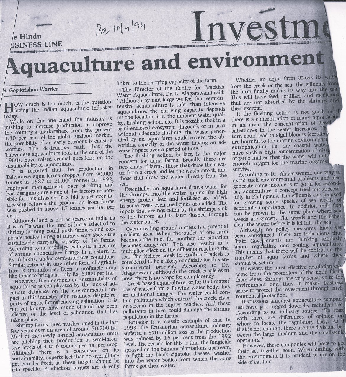 Aquaculture and environment