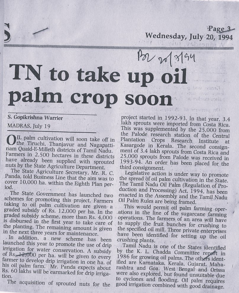 TN to take up oil palm crop soon