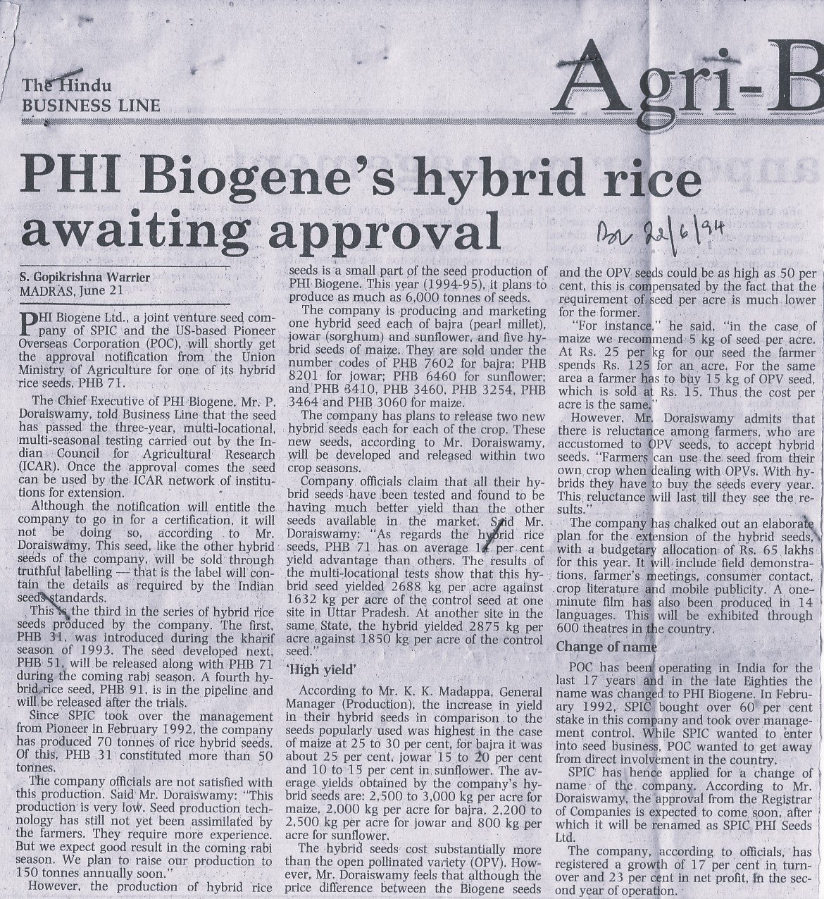 PHI Biogene's hybrid rice awaiting approval
