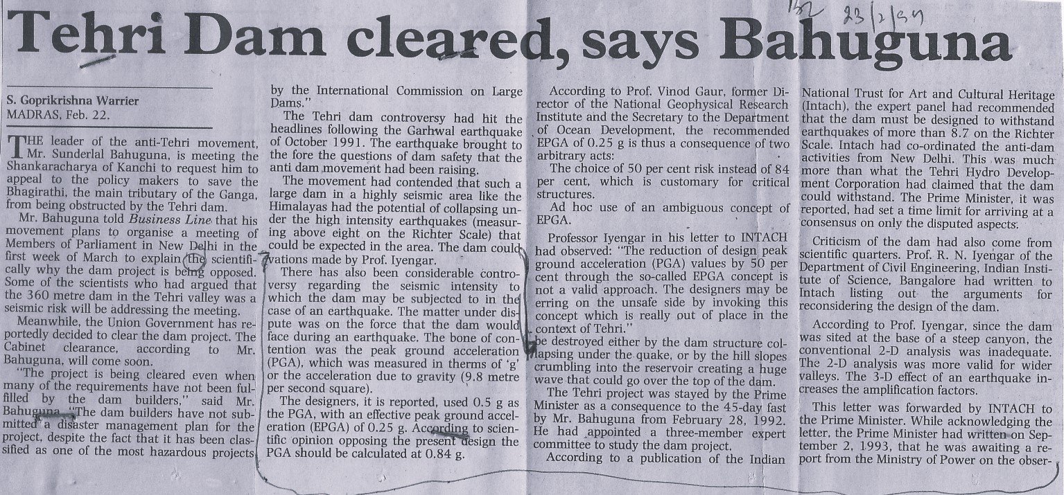 Tehri Dam cleared, says Bahuguna