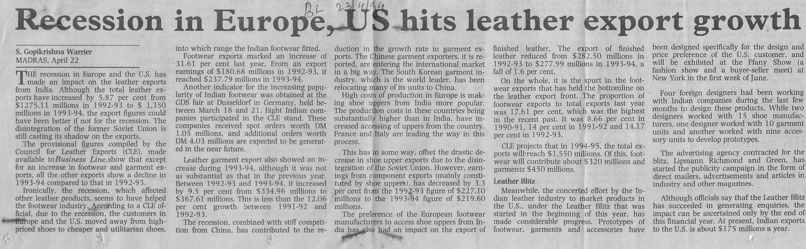 Recession in Europe, US hits leather export growth