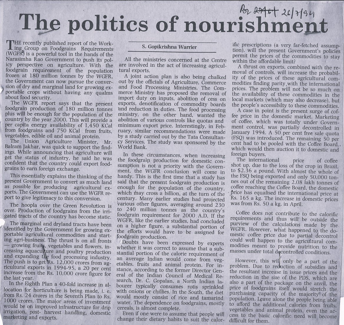 The politics of nourishment
