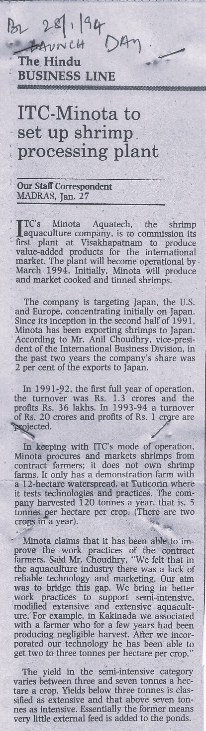 ITC-Minota to set up shrimp processing plant