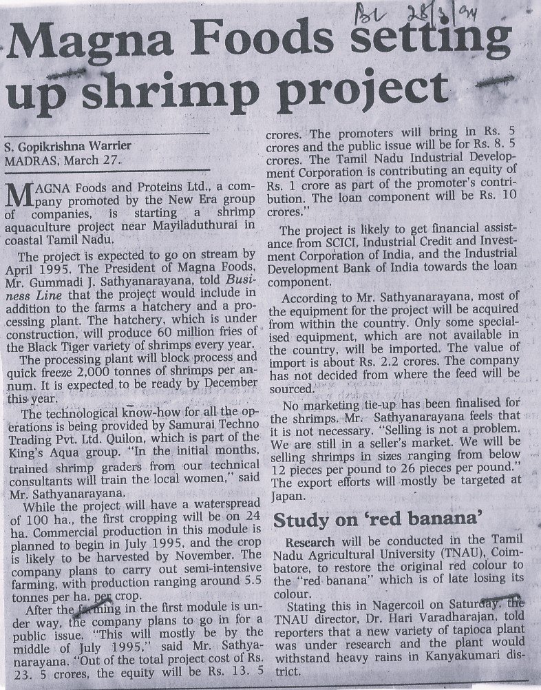 Magna Foods setting up shrimp project