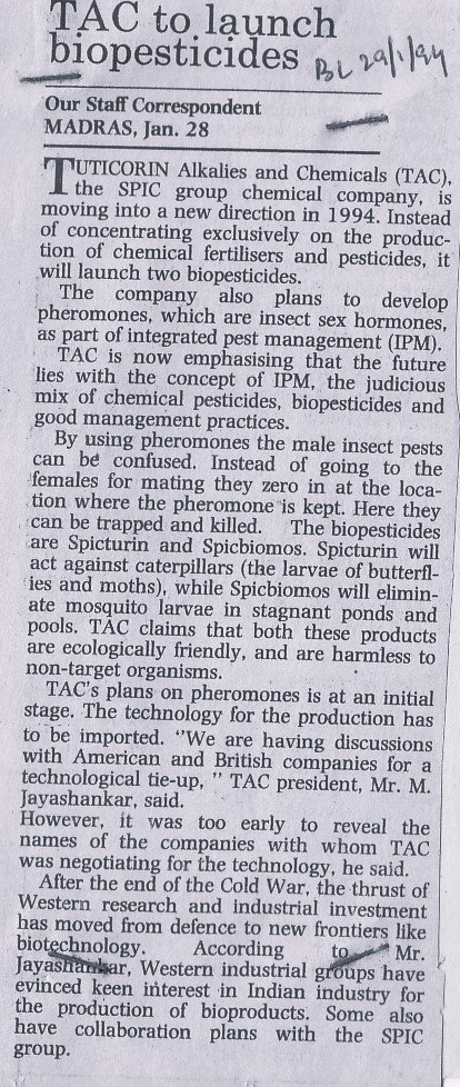 TAC to launch biopesticides