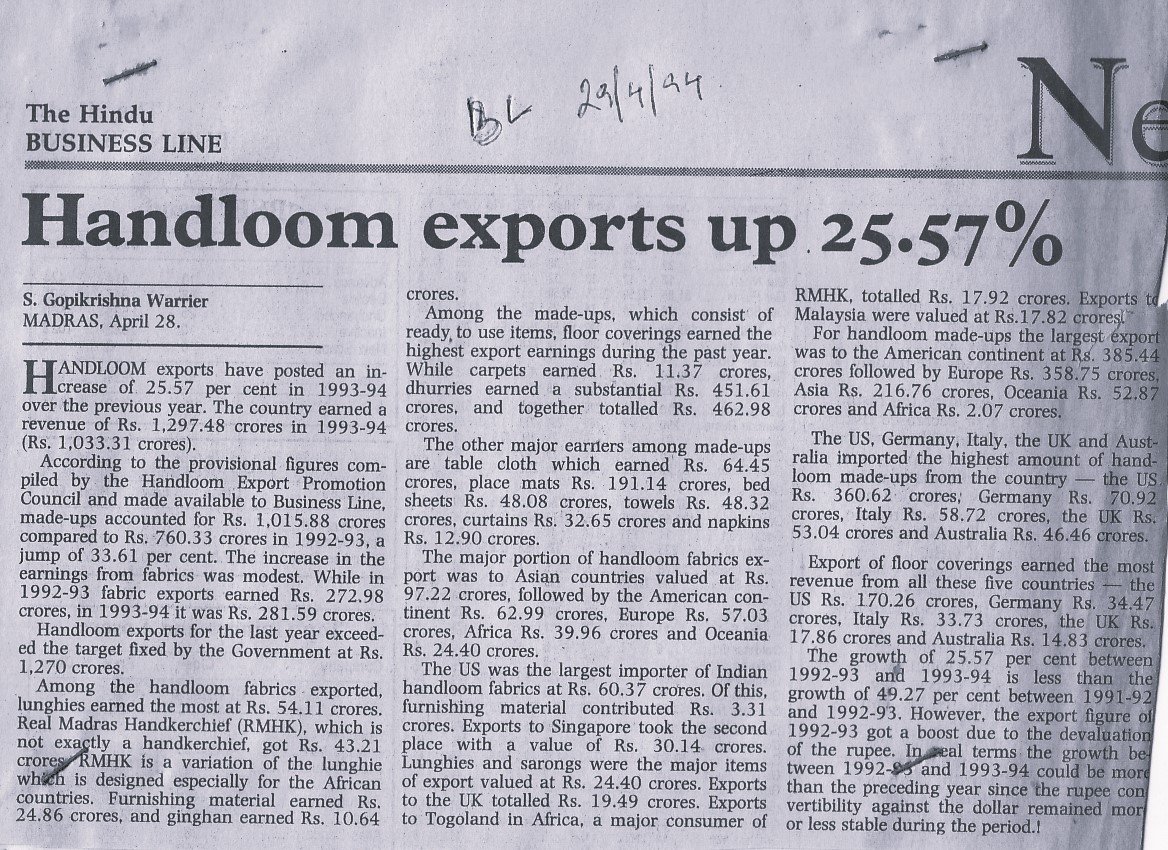 Handloom exports up 25.57%