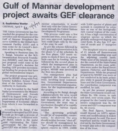 Gulf of Mannar development project awaits GEF clearance