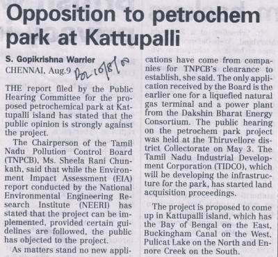 Opposition to petrochem park at Kattupalli