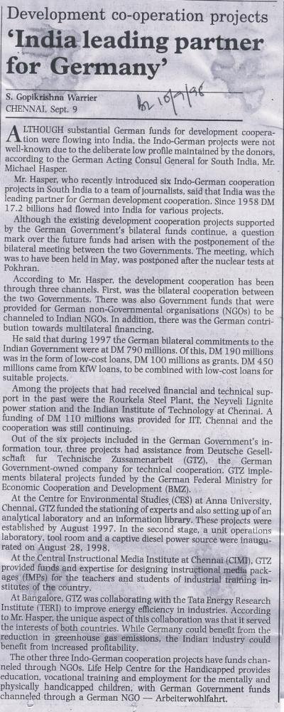 Development co-operation projects 'India leading partner for Germany'