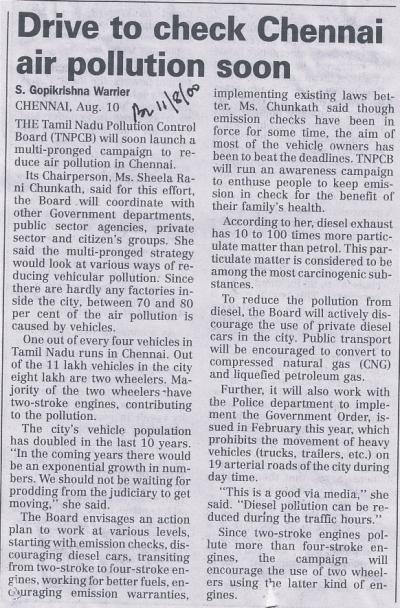 Drive to check Chennai air pollution soon
