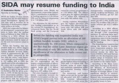 SIDA may resume funding to India