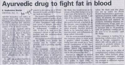Ayurvedic drug to fight fat in blood