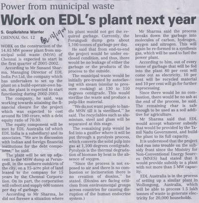 Work on EDL's plant next year