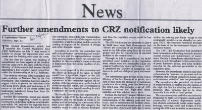 Further amendments to CRZ notification likely