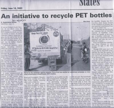 An initiative to recycle PET bottles