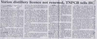 Vorion distillery licence not renewed, TNPCB tells HC