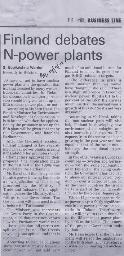 Finland debates N -power plants