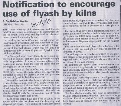 Notification to encourage use of flyash by kilns