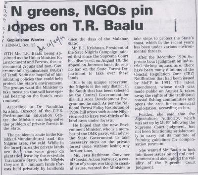 TN greens, NGOs pin hopes on T.R. Baalu