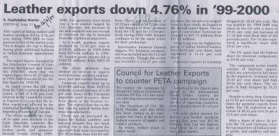Leather exports down 4.76% in '99-2000