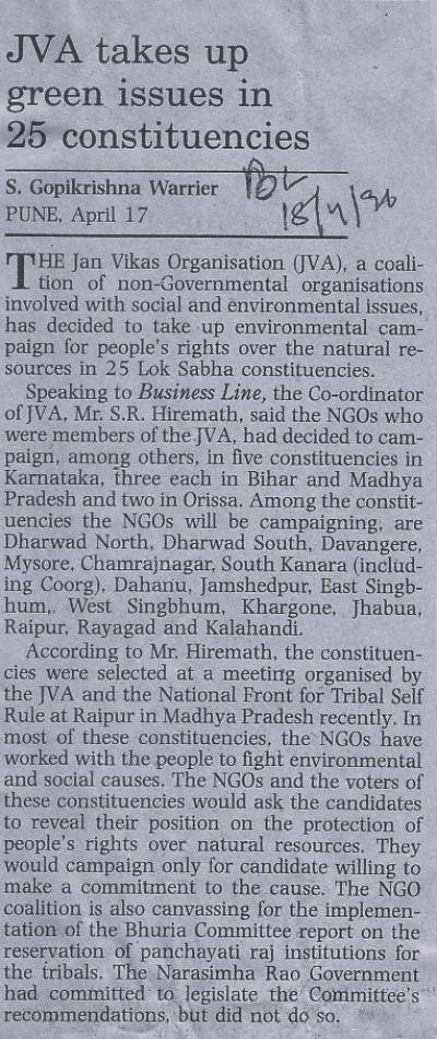 JVA takes up green issues in 25 constituencies