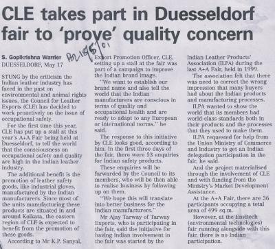 CLE takes part in Duesseldorf fair to 'prove' quality concern