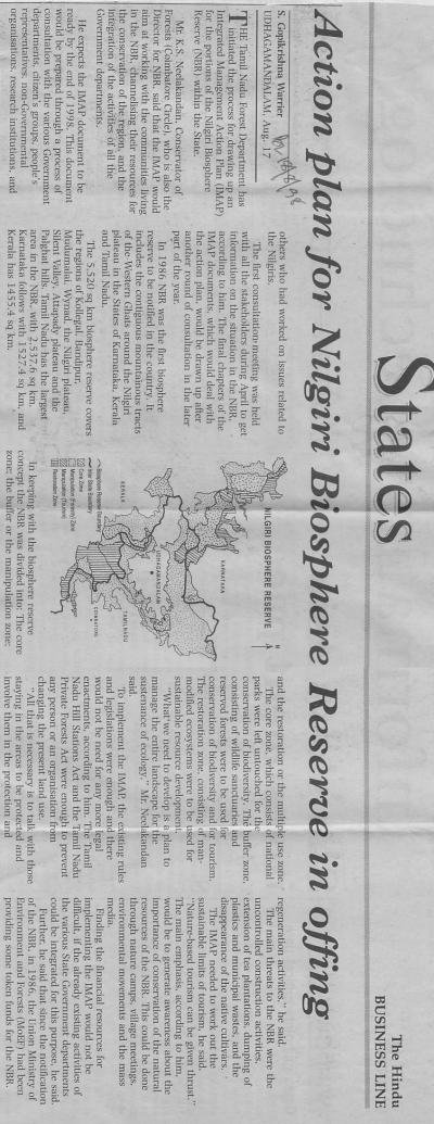 Action plan for Nilgiri Biosphere Reserve in offing