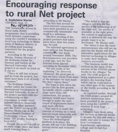 Encouraging response to rural Net project