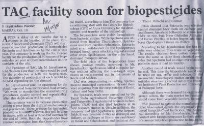 TAC facility soon for biopesticides