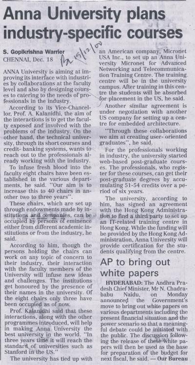 Anna University plans industry-specific courses