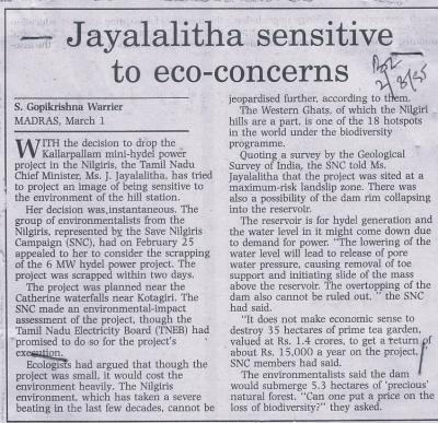 Jayalalitha sensitive to eco-concerns