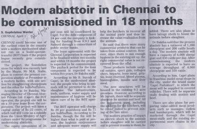 Modern abattoir in Chennai to be commissioned in 18 months