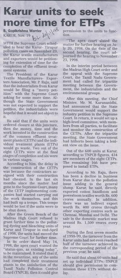 Karur units to seek more time for ETPs
