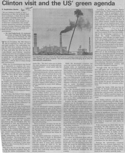 Clinton visit and the US' green agenda