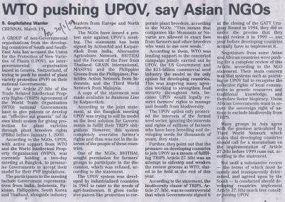 WTO pushing UPOV, say Asian NGOs