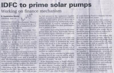 IDFC to prime solar pumps