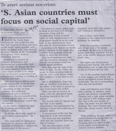 'S. Asian countries must focus on social capital'