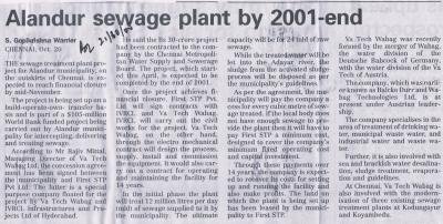 Alandur sewage plant by 2001-end