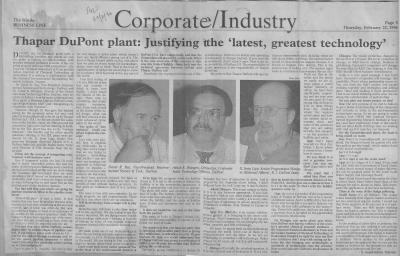 Thapar DuPont plant: Justifying tthe 'latest, greatest technology'
