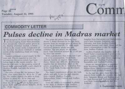 Pulses decline in Madras market