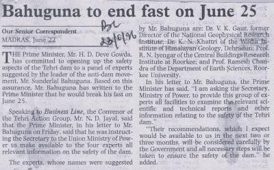 Bahuguna to end fast on June 25