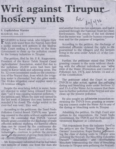 Writ against Tirupur hosiery units