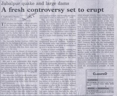 Jabalpur quake and large dams A fresh controversy set to erupt