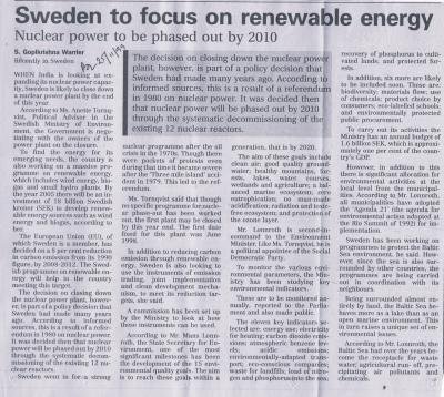 Sweden to focus on renewable energy