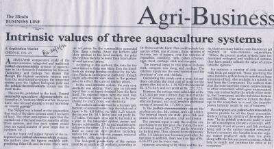 Intrinsic values of three aquaculture systems
