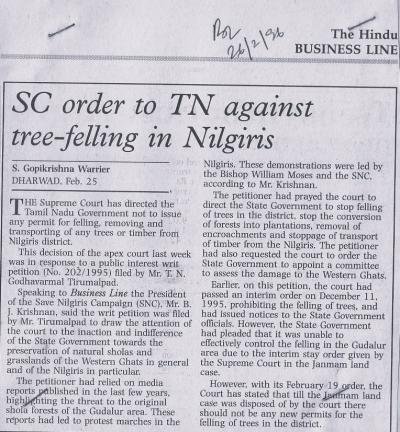 SC order to TN against tree-felling in Nilgiris