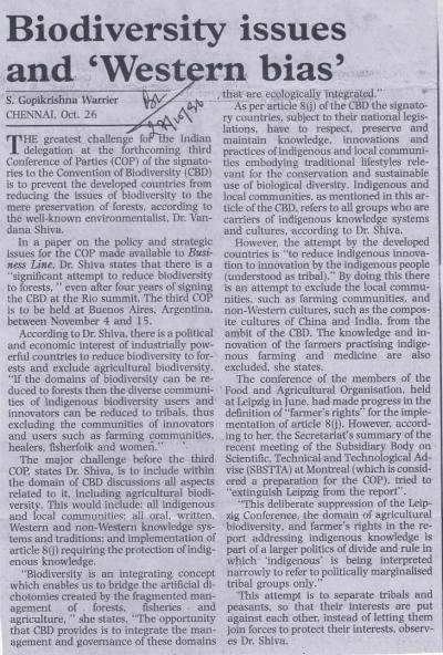 Biodiversity issues and 'Western bias'