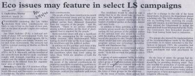 Eco issues may feature in select LS campaigns