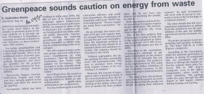 Greenpeace sounds caution on energy from waste
